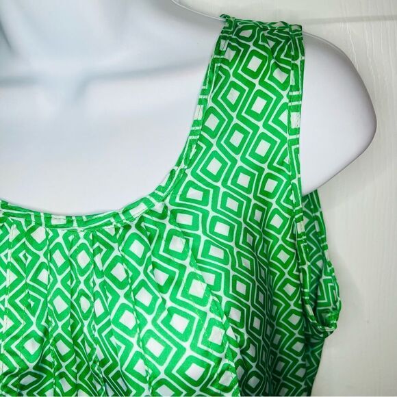 Jules & Leopold Geometric Satin Sleeveless Layering Top Smocked Waist Green S - Picture 4 of 9